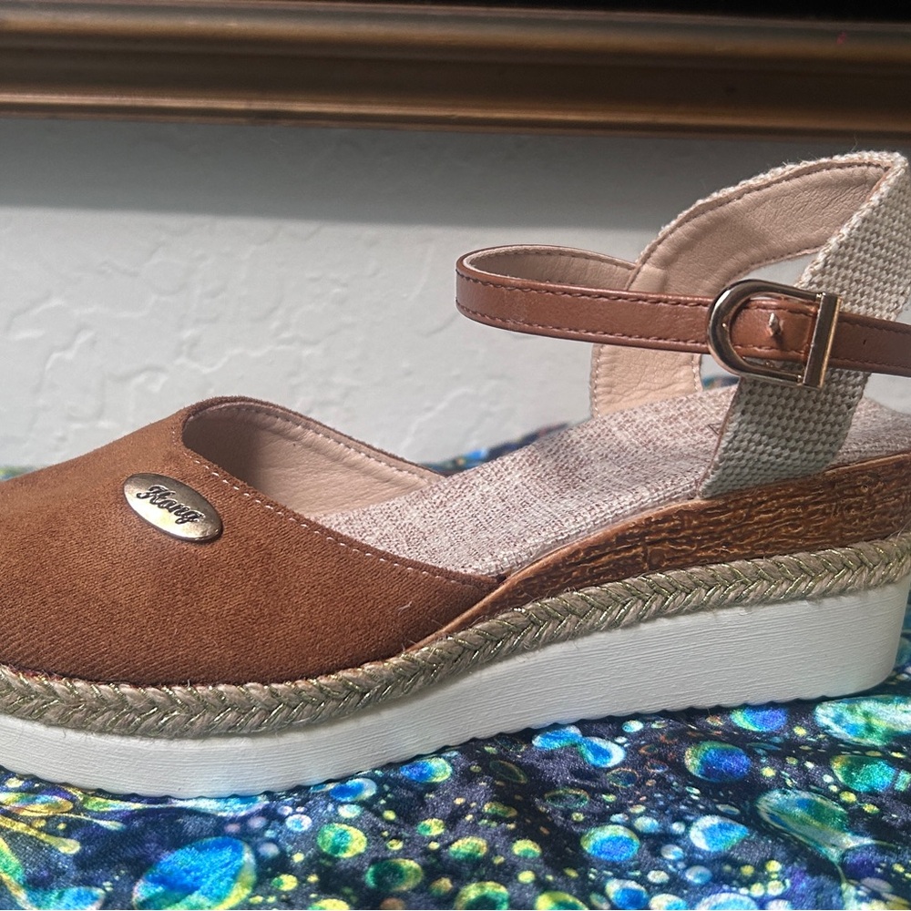 Brown Espadrille Wedge Sandal with Ankle Strap